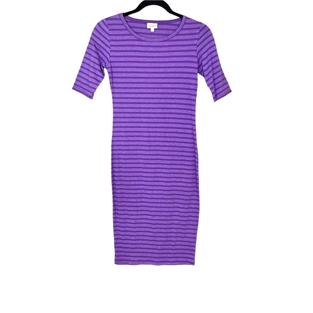 Lularoe Julia Fitted Dress Purple Stripes - Size XXS